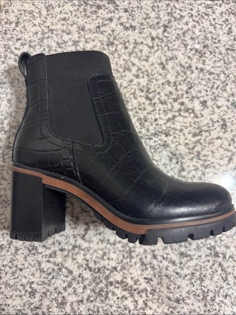 Vince Camuto Black Croc-Embossed Chelsea Block Heel Boot